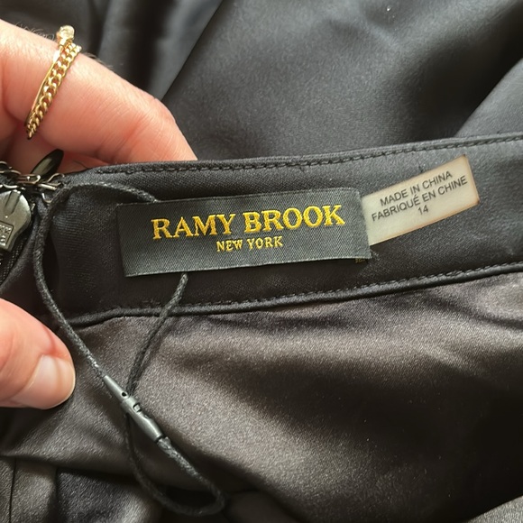 Ramy Brook Tera Ruffled Halter Gown Ruffle Satin Low Back Tie Black 14 High Neck - Picture 12 of 13